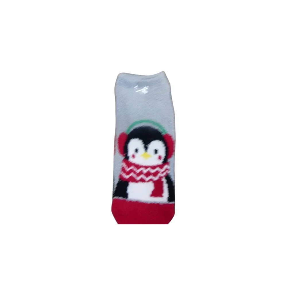 Cozy Micro Velour Socks Womens OS Blue Penguin Holiday Winter Plush